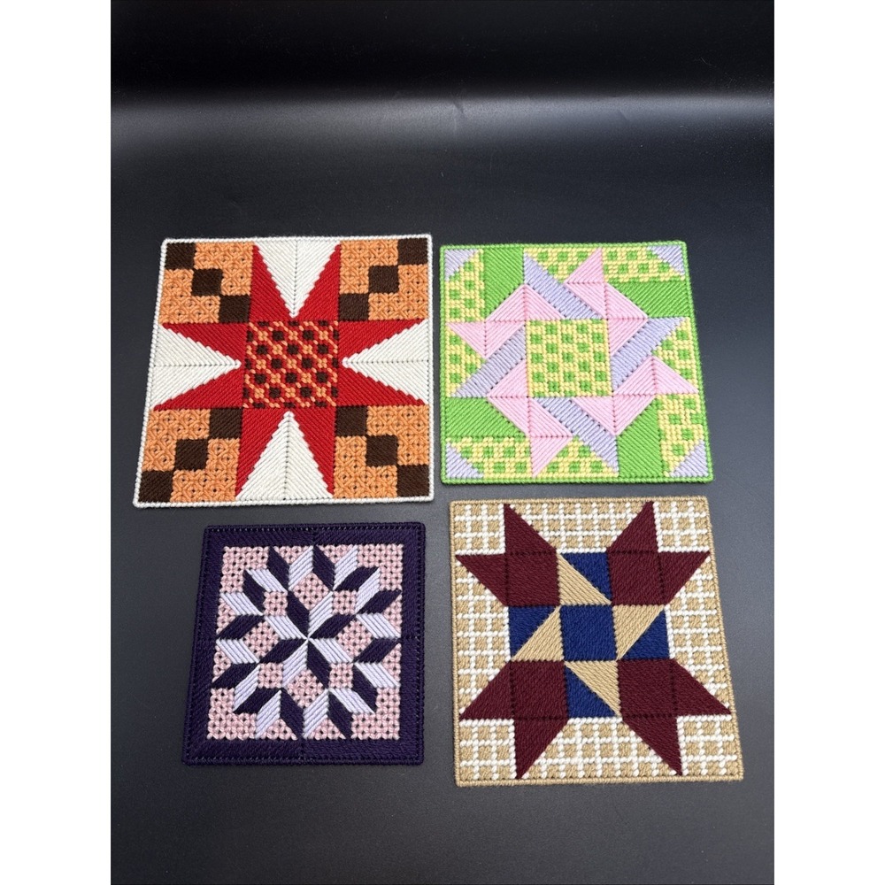 Set of‎ 4 Plastic Canvas Quilt Block Designs Completed